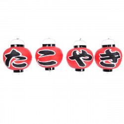 Groupe de lanternes rondes japonaises x4 plafonier couleur rouge TAKOYAKI Ø24 x H36cm