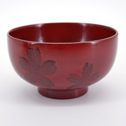 bol en bois rouge motifs fleurs de sakura NEGORO