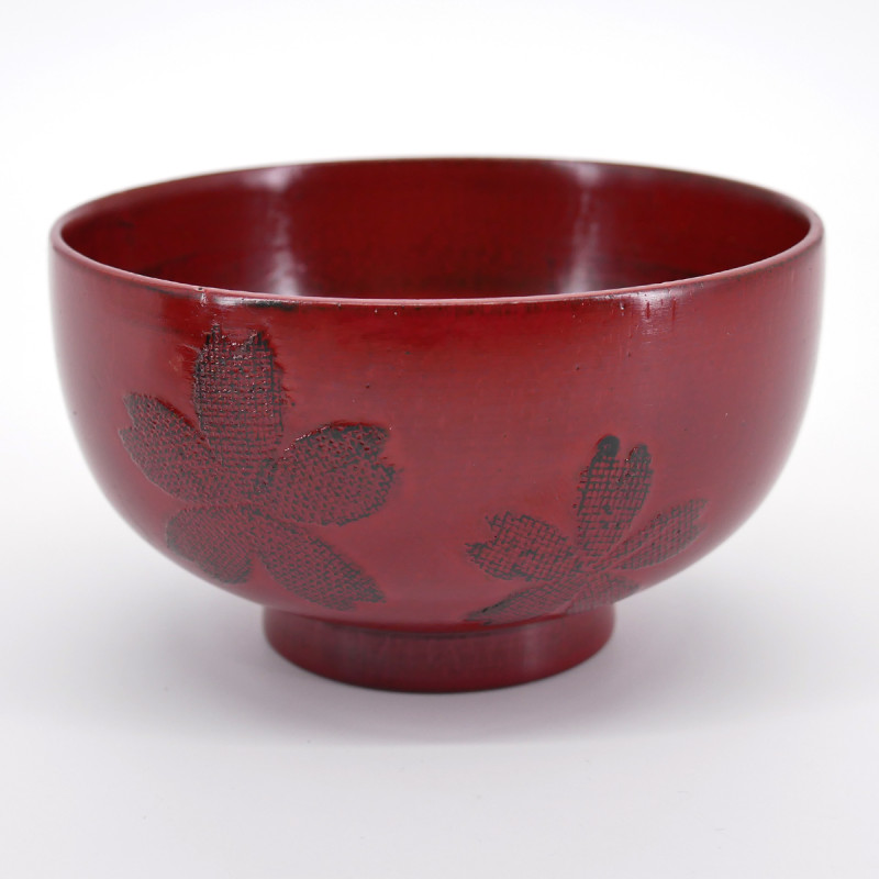 japanese red wooden bowl with sakura flowers patterns NEGORO