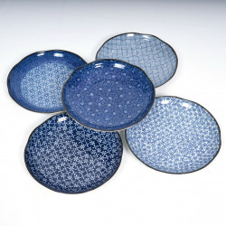 set de 5 assiettes rondes Ø23cm motifs bleus japonais IMAYÔ KOZOME