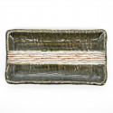 japanese rectangular green and beige lines plate ORIBE