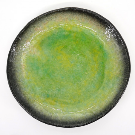 japanese round plate, AIZOME HIWA, green