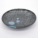 assiette ronde noire ronds bleus japonais Ø25,3cm MARUKOMON