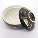 bol noir à couvercle japonais motifs dorés KURO KIN KARAKUSA