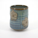 tasse traditionnelle japonaise bleue beige fleurs prune CHRASHI UME