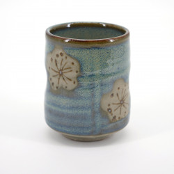 tasse traditionnelle japonaise bleue beige fleurs prune CHRASHI UME