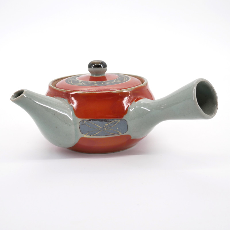 japanese red and grey teapot in ceramic 0,3L SHUMAKI KINSAI