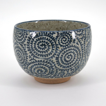 Ciotola di riso in ceramica giapponese, TAKO KARAKUSA, blu, marrone