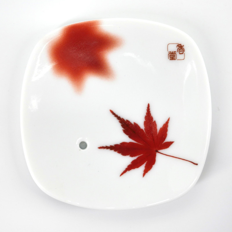 white square incense holder in ceramic dream maple leaf YUME MOMIJI