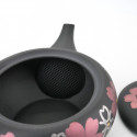japanese black terracotta teapot with sakura flowers SYÔHÔ