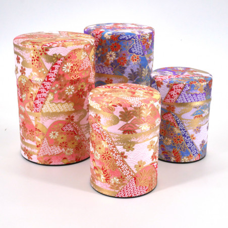 Caja de té japonés violeta o rosa en papel washi, YUZEN KICHONA, 40 go 100 g