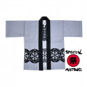 haori veste japonaise grise en coton pour festival matsuri roue