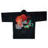 haori veste japonaise en coton noir pour festival matsuri tigre dragon