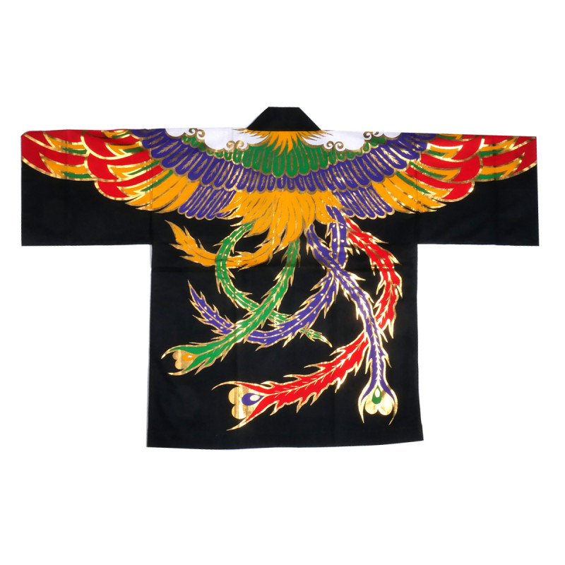 Japanese cotton black haori jacket for matsuri festival phoenix