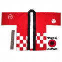 Japanese cotton red haori jacket for matsuri festival checkerboard