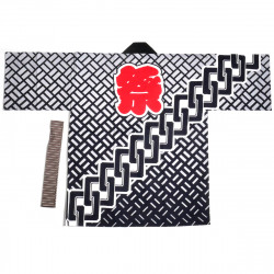 haori veste japonaise en coton noir pour festival matsuri chaine