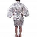 Hanten japonés kimono blanco satinado, UTAUME, poesía y flores