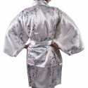 hanten japanischer Kimono weißer Satin, UTAUME, Poesie und Blumen