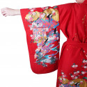 Kimono rouge traditionnel japonais pour femme poèmes brillants et princesses