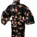 Happi japanischer Kimono aus schwarzer Baumwolle, KINUME, goldene Pflaumenblüten