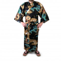 japanischer Herren yukata Kimono - schwarz, RYÛMATSU, Drachen und Kiefern