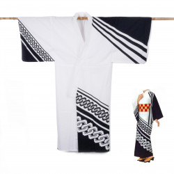 Yukata prestigio giapponese di cotone per le donne, KUROGUSARI, bianco