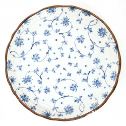 Japanese round ceramic plate tsuru-karakusa