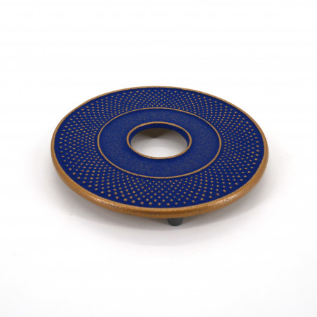 Japanese cast iron trivet, ARARE, blue and gold