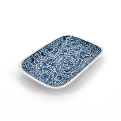 small Japanese rectangle plate, KARAKUSA, blue