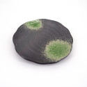 Japanese round plate with bowl, ISOBE, black and green