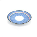 assiette ronde bleue japonaise en céramique, TOKUSA, lignes colorées
