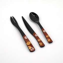 Trio Löffel - Gabel - Messer aus Resin für Dessert, KURO, schwarz