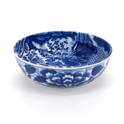 Japanese flat blue bowl in ceramic, KOI, carp