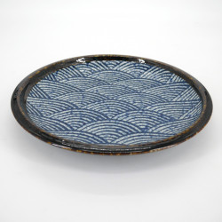 japanische runde blaue platte aus keramische wellenmuster SEIGAIHA