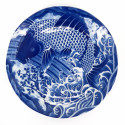 plato redondo azul japonés de ceramica, KOI, carpa