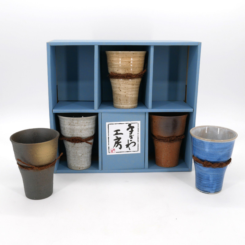 set of 5 Japanese ceramic mazagrans cups 5 colors IZAKAYA