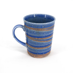 mug japonais à thé en céramique bleu avec anse, AOYU, tourbillon