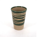 Japanese 11cm green tall teacup ORIBE in ceramic, lines