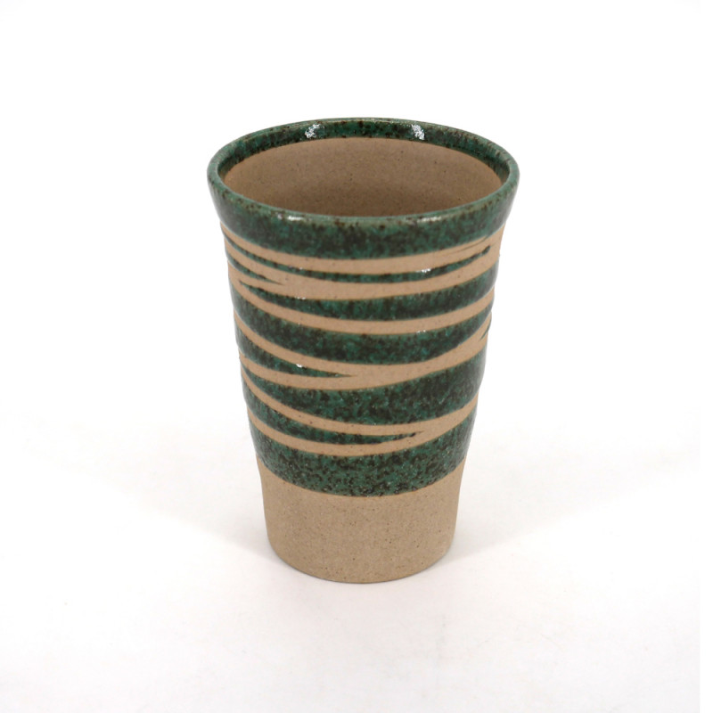 Japanese 11cm green tall teacup ORIBE in ceramic, lines