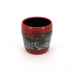 japanese red ceramic teacup HAKE grey brush