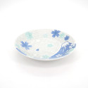 assiette ronde japonaise en céramique fleurs, FUJI, bleue