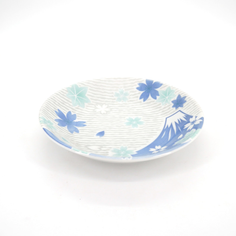 japanische runde platte kirschbluten aus keramik, FUJI, blau
