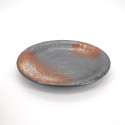 japanese round plate in ceramic, AKISHINO, black rust and white