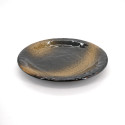 japanese black round plate in ceramic, KINKA golden brush