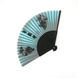 japanese grey fan made of silk and bamboo, SHISA, guardians