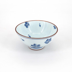 Cuenco de arroz japonés azul pequeño de cerámica, SAKURA flores