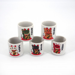 set de 5 tasses à saké japonaises 5 couleurs MANEKINEKO chats