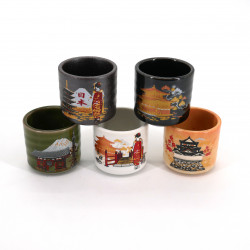 set de 5 tasses à saké japonaises 5 images KURASHIKARU JAPAN pagode