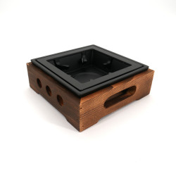 chauffe-théière réchaud en fonte et bois carré L16,5cm marron