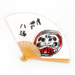 abanico japonés en papel y bambú, DARUMA, amuleto de la suerte